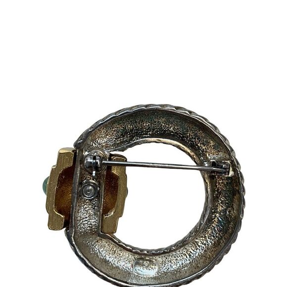 Vintage Givenchy Brooch Silvertone With Rhinestones Colored Glass Cabochons - Picture 5 of 5